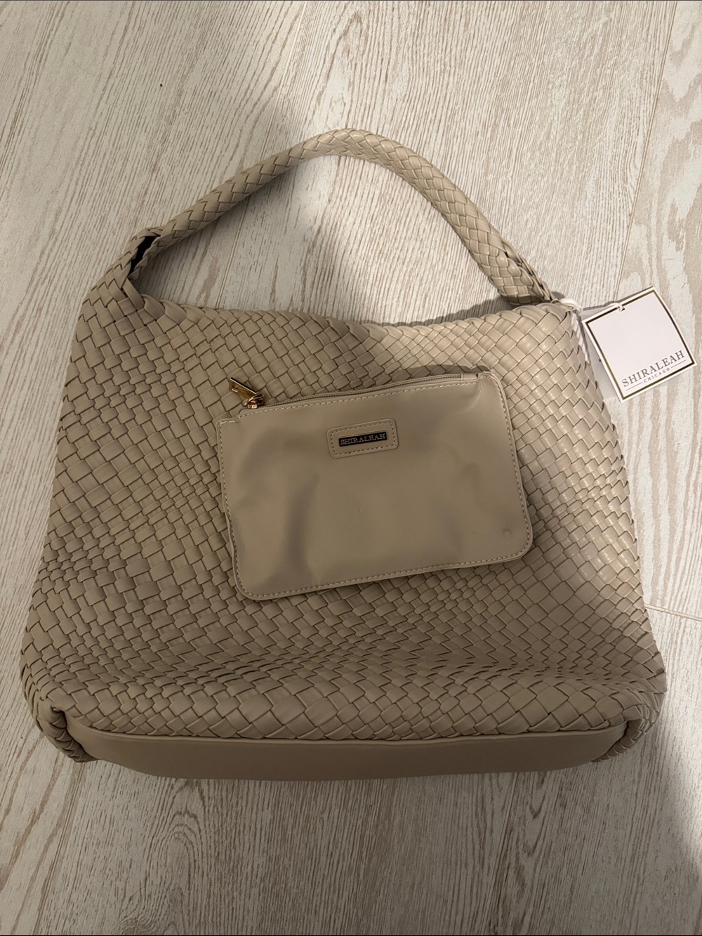 Shiraleah Creamy Taupe Woven Shoulder Tote Bag